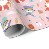 かわいいシンタークラースとピンク色のピート ラッピングペーパー (ロールコーナー)