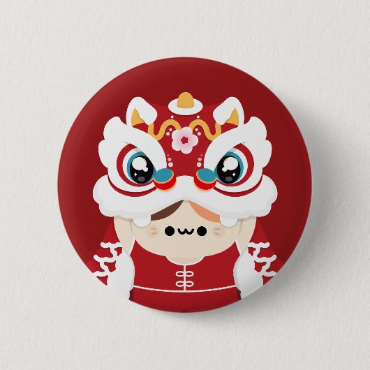 かわいいシンプルおもしろい中国の新年 缶バッジ (正面)