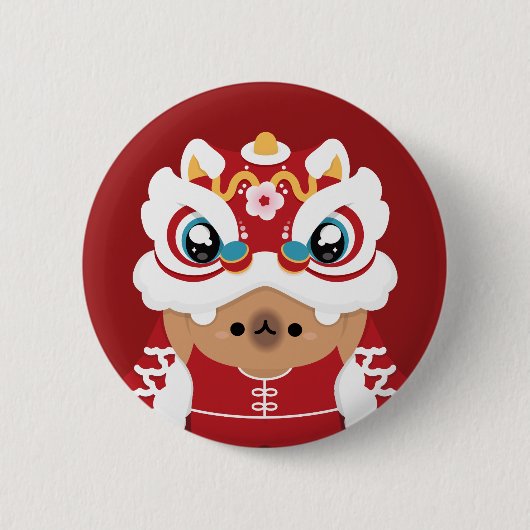 かわいいシンプルおもしろい中国の新年 缶バッジ (正面)