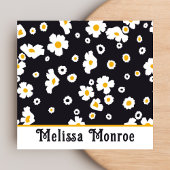 かわいいシンプルきれいな黄色と白の花黒 スクエア名刺