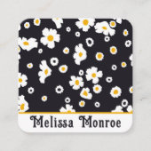 かわいいシンプルきれいな黄色と白の花黒 スクエア名刺 (正面)