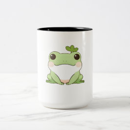 かわいいシンプルちびカエル自然かわいいデザイン ツートーンマグカップ