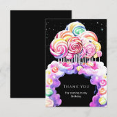 かわいいシンプルなキャンディーランドの誕生日 サンキューカード (正面/裏面)
