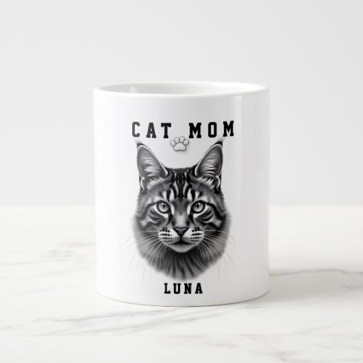 かわいいシンプルなデザインのカスタム猫の母ブラックキャット愛好家 ジャンボコーヒーマグカップ (正面)