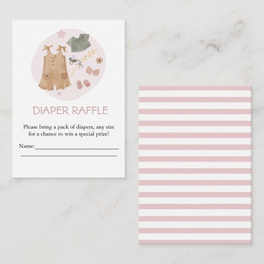 かわいいシンプルなベビー服 ピンクのおむつラッフル エンクロージャーカード (正面/裏面)
