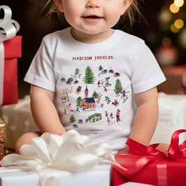 かわいいシンプルな北欧の冬の村のクリスマス ベビーTシャツ