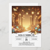 かわいいシンプルな森のデジタル誕生日 招待状 (正面/裏面)