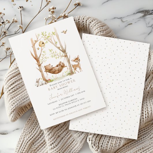 かわいいシンプルな森の動物 赤ちゃん男の子 シャワー 招待状