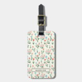 かわいいシンプルな植物画風のピンクブルーの花 フローラル ラゲッジタグ (正面縦)