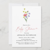 かわいいシンプルな水彩のワイルドフラワーベビーシャワー 招待状 (正面)