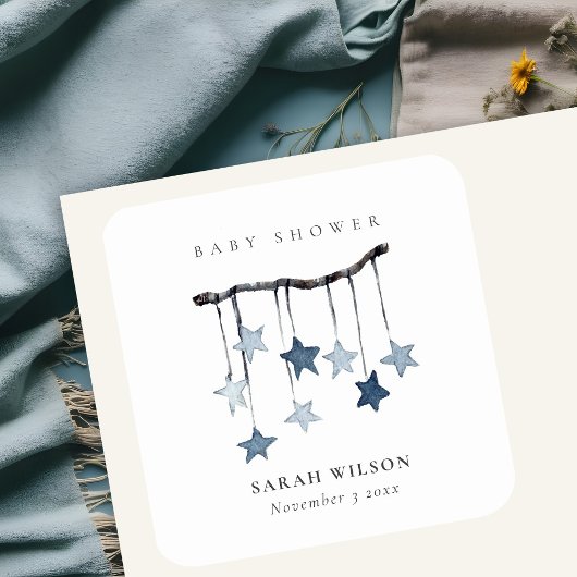 かわいいシンプルアクアブルースターモバイルボーイベビーシャワー スクエアシール