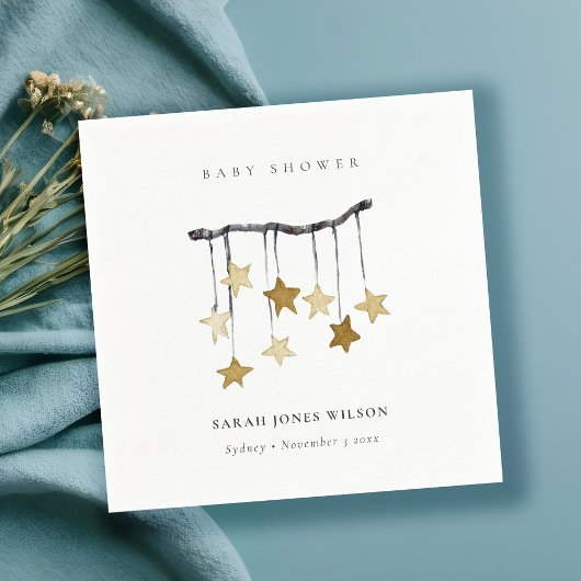 かわいいシンプルイエローニュートラルスターモバイルベビーシャワー スタンダードカクテルナプキン