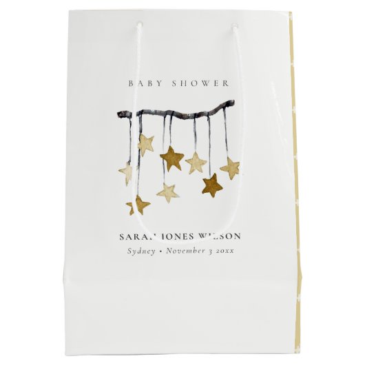 かわいいシンプルイエローニュートラルスターモバイルベビーシャワー ミディアムペーパーバッグ (裏面)