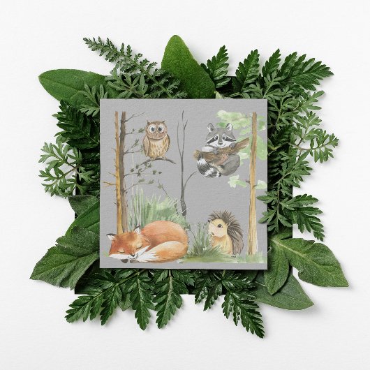 かわいいシンプルウッドランド動物招待状 招待状