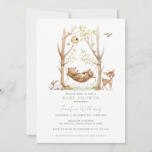 かわいいシンプルウッドランド動物男の赤ちゃんシャワー 招待状 (正面)
