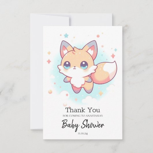 かわいいシンプルキツネベビーシャワー サンキューカード (正面)