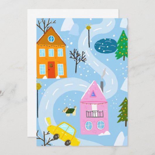 かわいいシンプルクリスマスウィンタースノーフォールホリデーカード シーズンカード (正面/裏面)