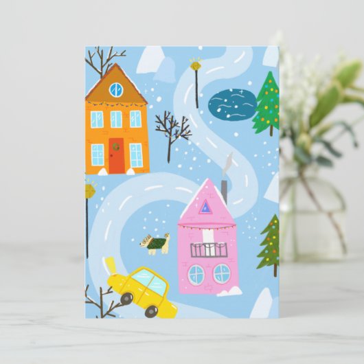 かわいいシンプルクリスマスウィンタースノーフォールホリデーカード シーズンカード (スタンド正面)