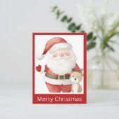 かわいいシンプルクリスマスウォーターカラーサンタトナカイ ポストカード (スタンド正面)