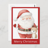 かわいいシンプルクリスマスウォーターカラーサンタトナカイ ポストカード (正面/裏面)
