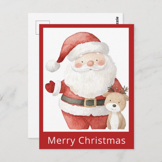 かわいいシンプルクリスマスウォーターカラーサンタトナカイ ポストカード (正面/裏面)