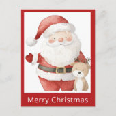 かわいいシンプルクリスマスウォーターカラーサンタトナカイ ポストカード (正面)