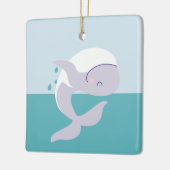 かわいいシンプルグラフィックのクジラ セラミックオーナメント (左)