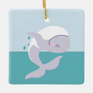 かわいいシンプルグラフィックのクジラ セラミックオーナメント