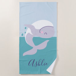 かわいいシンプルグラフィックのクジラ ビーチタオル