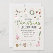 かわいいシンプルコージーウィンターピンクグリーンクリスマスパーティー 招待状 (正面)