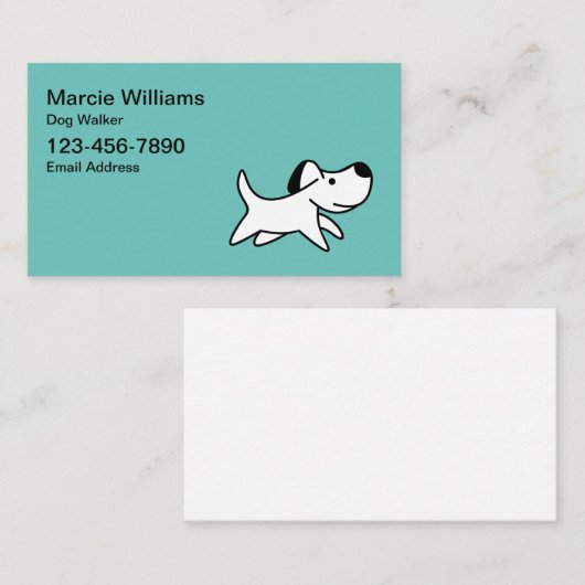 かわいいシンプルティール（緑がかった色）ドッグウォーカー名刺 名刺 (正面/裏面)