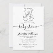 かわいいシンプルテディベアと弓男の赤ちゃんシャワー 招待状 (正面)