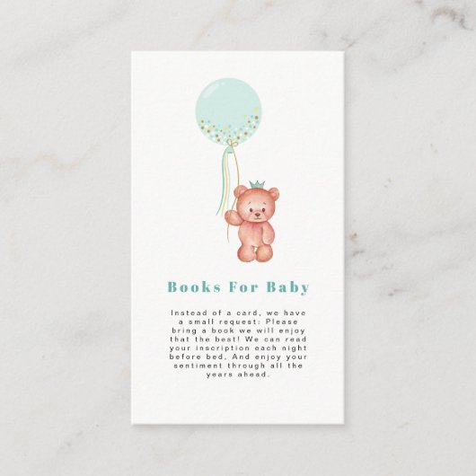 かわいいシンプルテディベア赤ちゃんシャワーベビー本 エンクロージャーカード (正面)
