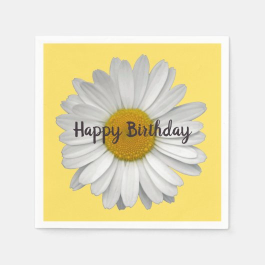 かわいいシンプルデイジー白い花オンイエロー スタンダードカクテルナプキン (正面)