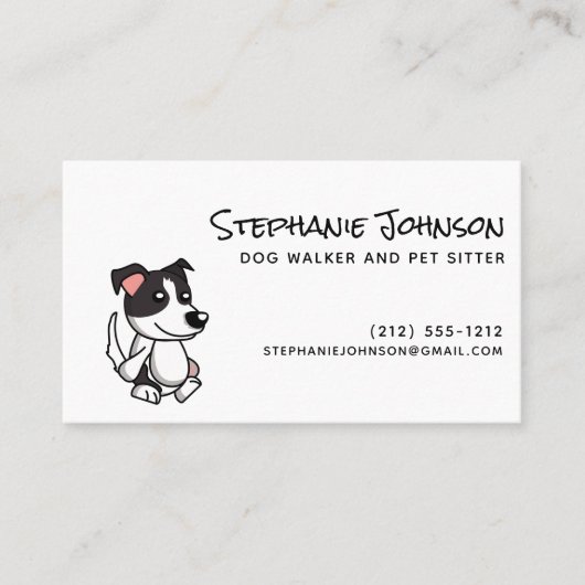 かわいいシンプルドッグウォーカーまたはペット、ピンクブラック 名刺 (正面)