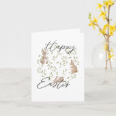 かわいいシンプルハッピーイースターバニーグリーティングカード カード (黄色い花)