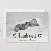 かわいいシンプルハートありがとう写真誕生 案内状 (正面)