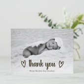 かわいいシンプルハートありがとう写真誕生 案内状 (スタンド正面)