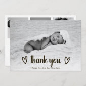 かわいいシンプルハートありがとう写真誕生 案内状 (正面/裏面)