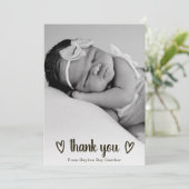 かわいいシンプルハートありがとう写真誕生 案内状 (スタンド正面)