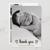 かわいいシンプルハートありがとう写真誕生 案内状 (正面/裏面)