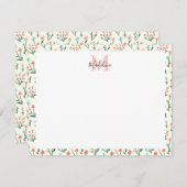 かわいいシンプルバラフラワーピンクモノグラム名 ノートカード (正面/裏面)