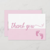 かわいいシンプルピンクのスクリプト赤ちゃん女の子のシャワー写真 サンキューカード (正面/裏面)