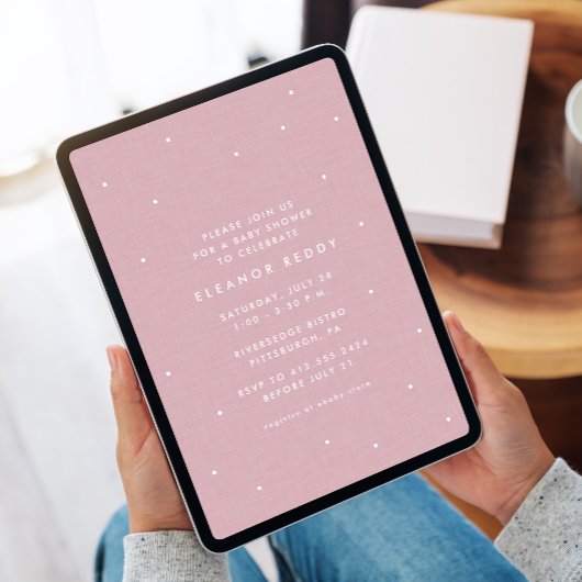 かわいいシンプルピンクの水玉模様ベビー散水シャワー 招待状