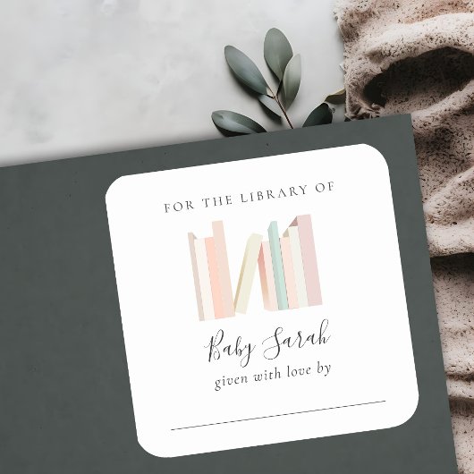 かわいいシンプルピンクガール蔵書票ベビーシャワー スクエアシール
