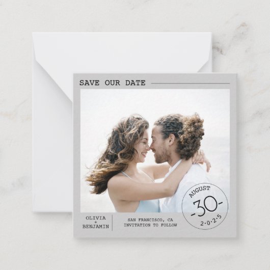 かわいいシンプルフォトカエレガントードと日付を保存 ノートカード (正面)