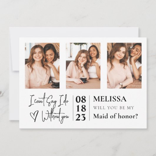 かわいいシンプルフォトコラージュの花嫁付きカード 招待状 (正面)