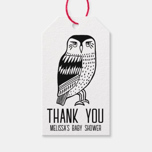 かわいいシンプルフクロウの赤ちゃんシャワーカスタムサンキュークラフト ギフトタグ (正面)