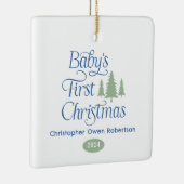 かわいいシンプルブルーホワイトベビー第1回クリスマス セラミックオーナメント (右)
