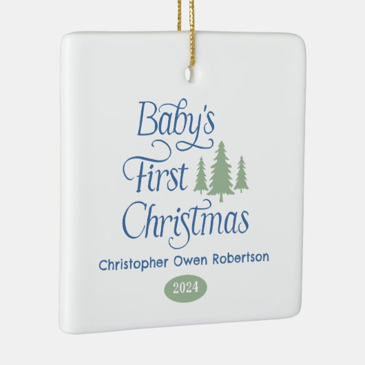 かわいいシンプルブルーホワイトベビー第1回クリスマス セラミックオーナメント (右)
